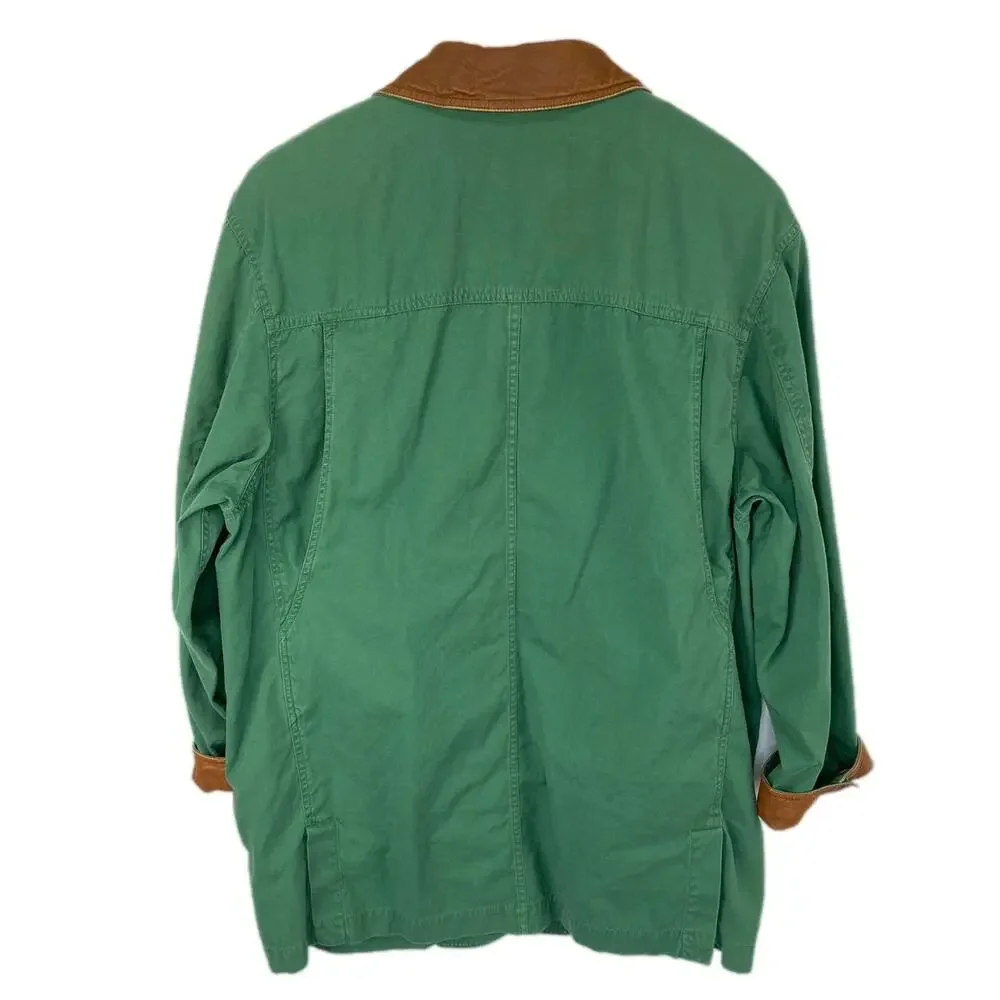 Vintage Oversized Green Long Lightweight Faux Leather Trim Coat - Women's Size M - Picture 3 of 6